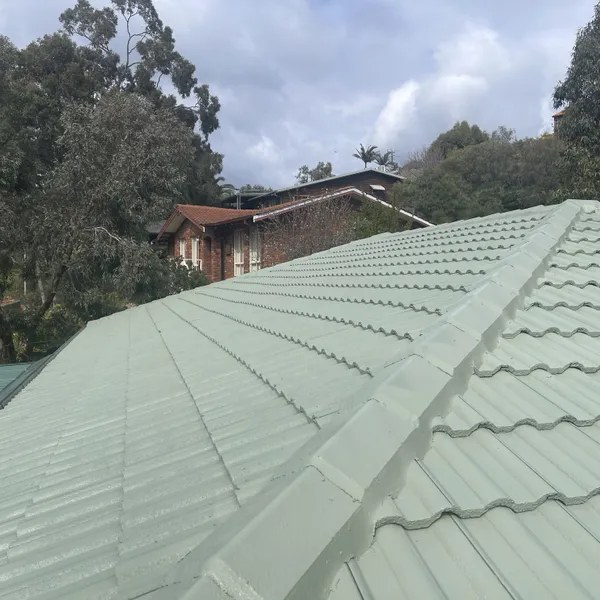 Perth roof with Colorbond Pale Eucalypt Dulux Acratex coating