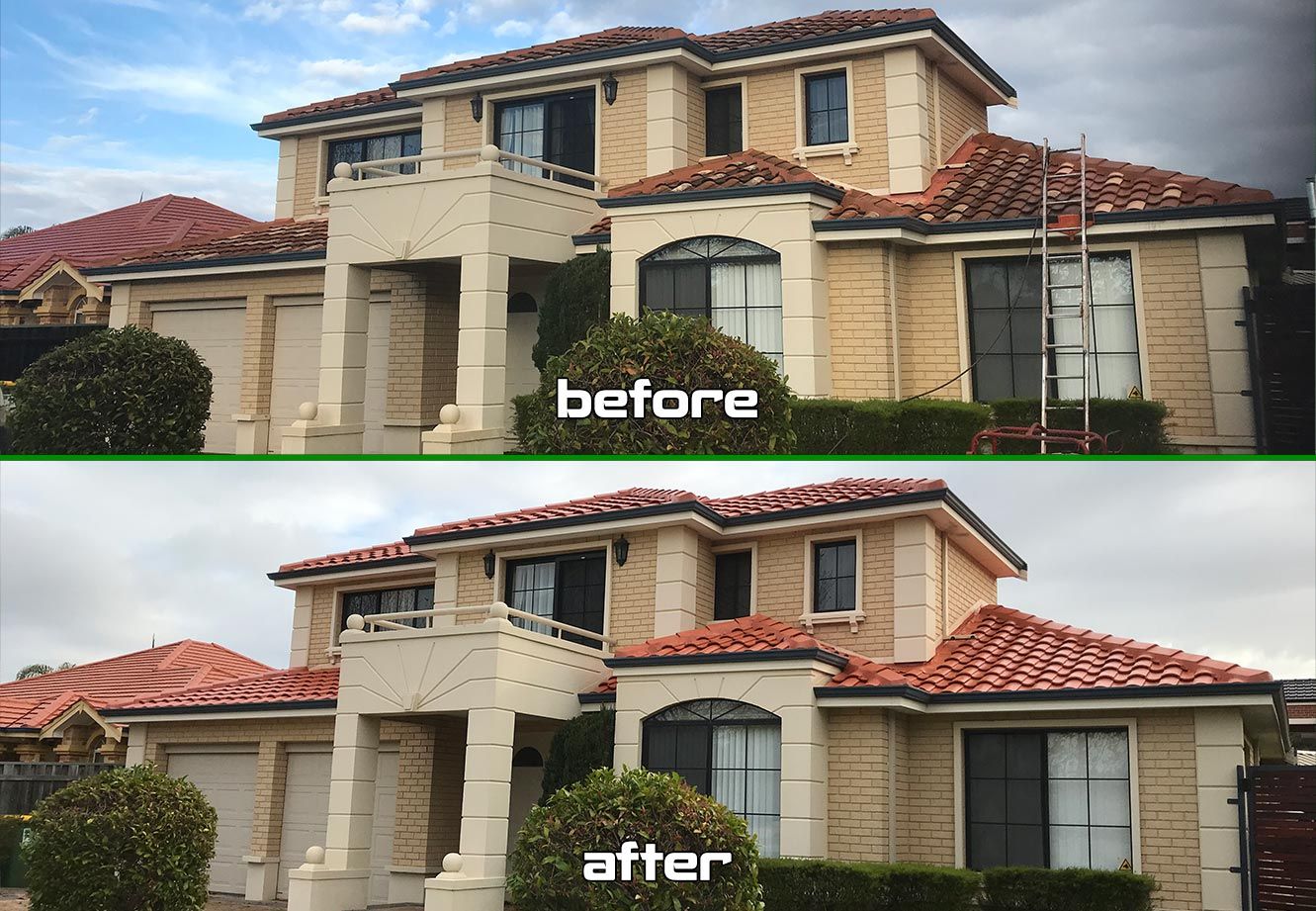 Before and after terracotta roof restoration by Roof Restorers Perth