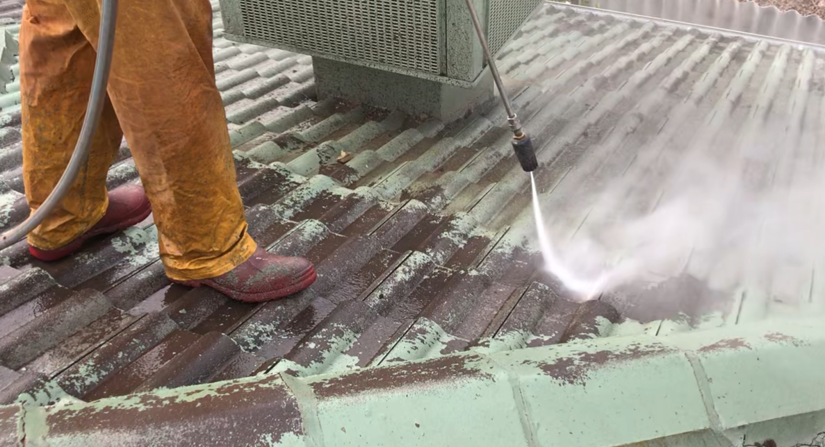 Professional roof cleaning using 4000psi pressure washer - Roof Restorers Perth