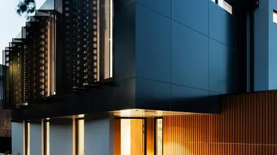 Modern house exterior with prominent roofline