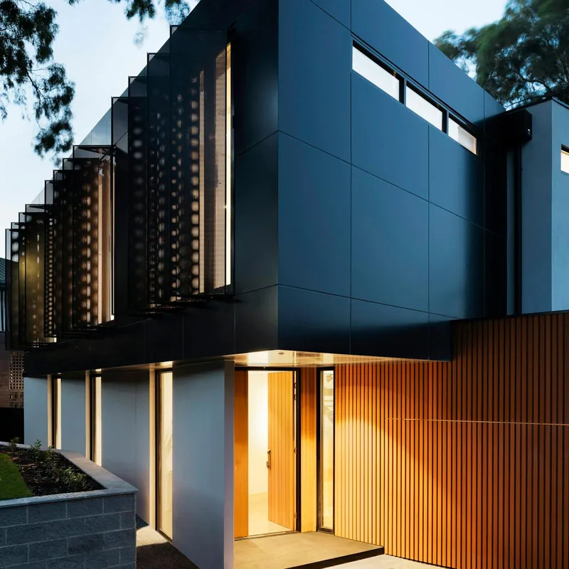 Modern house exterior with prominent roofline
